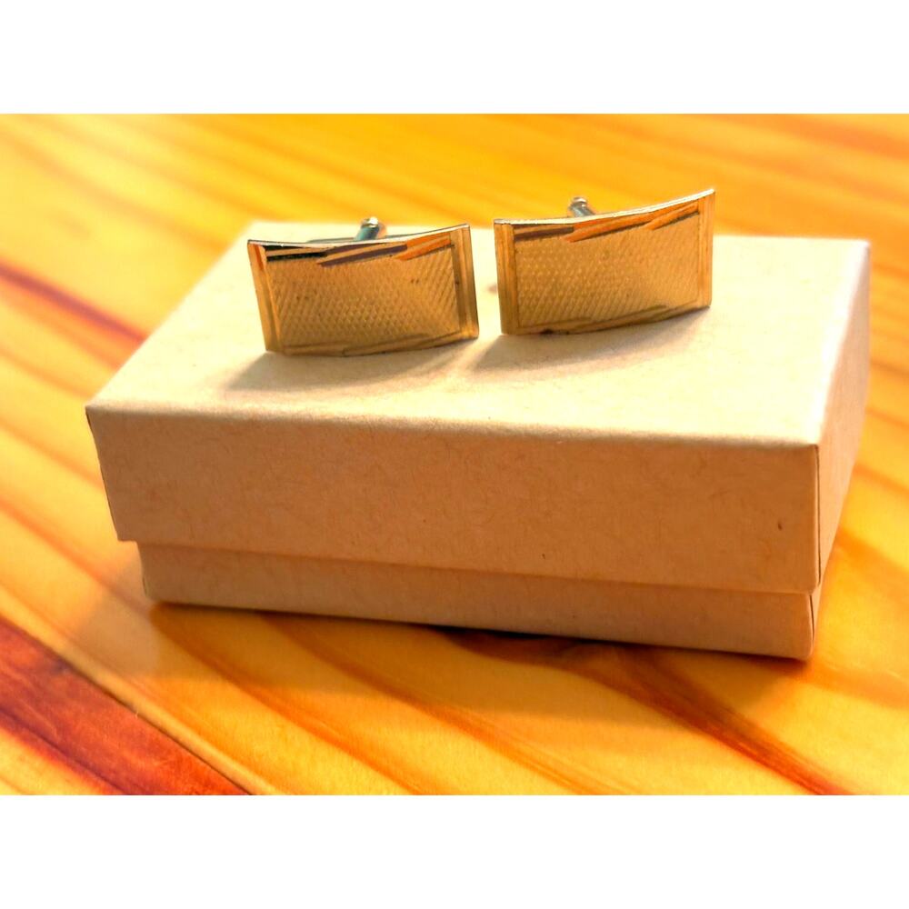 Vintage Gold Tone Mid Century Etched Cufflinks